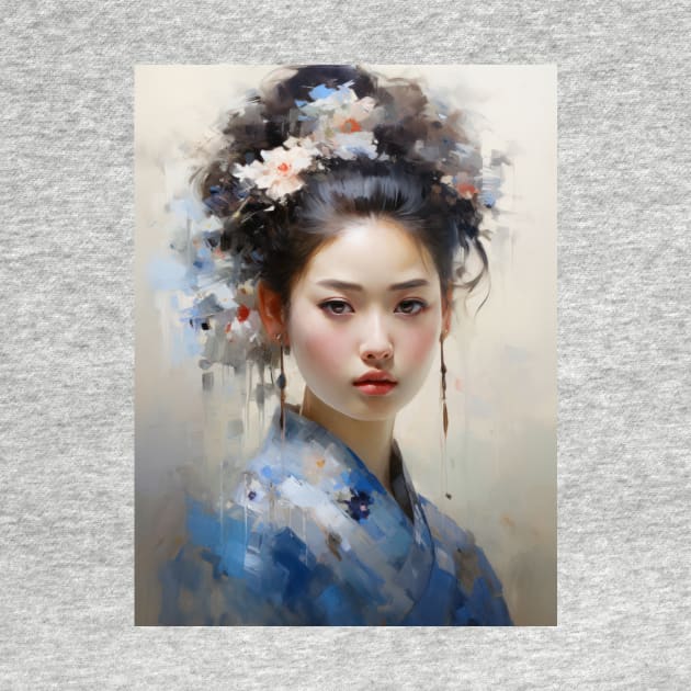 Japanese Girl in Blue With Flowers in Her Hair by kansaikate